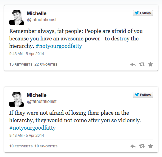 lovethyfatness: [Series of texts by @fatnutritionist, which read: “People are mad