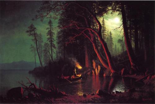 Lake Tahoe, Spearing Fish by Torchlight by Albert Bierstadt