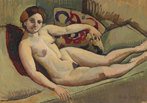 Roger de la Fresnaye (French, 1885-1925), Nu au divan, ca. 1910. Oil on paper laid down on canvas, 5