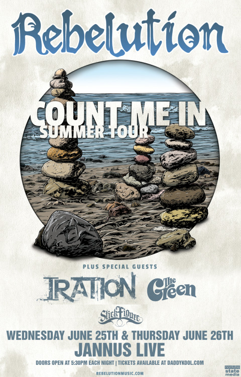 JUST ANNOUNCED!
TWO NIGHTS with Rebelution, Iration, The Green, and Stick Figure
Wed June 25th & Thu June 26th
Presale & Premium Package Tickets are available now via www.rebelutionmusic.com