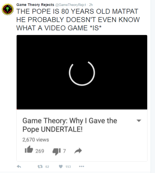 green-gg:the Game Theory Rejects twitter upon the discovery that Matpat gave a copy of Undertale to 