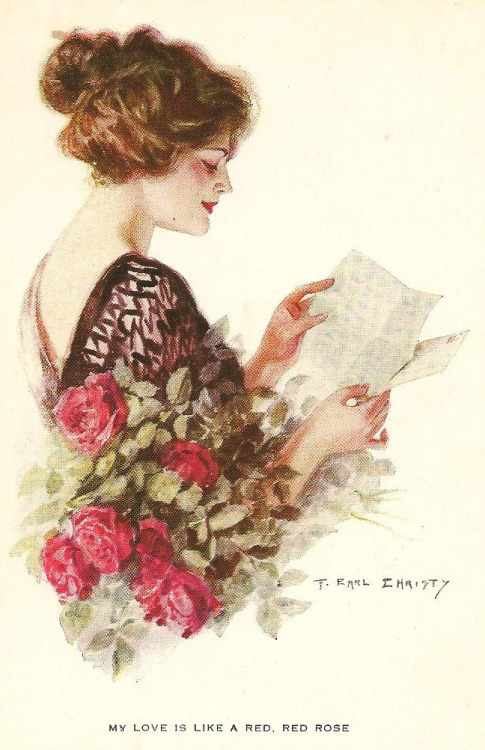 Woman reading love letter. Post card. Frederick Earl Christy (American, 1883-1961). &ldquo;MY LO