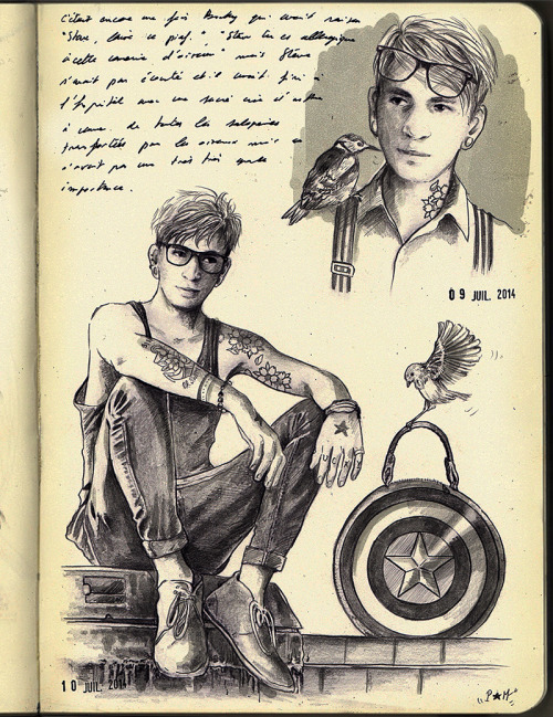 whoisbuckybarnes:petite-madame:Per request. Punk!Bucky &amp; Hipster!Steve. ♥ (I bought a new Molesk