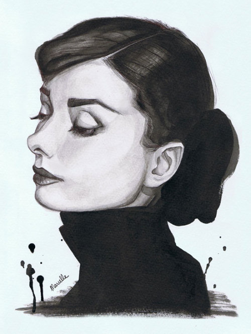 Homage to the lovely Audrey Hepburn by the very talented Marielle Reuser (aka @miss_beretta on Twitt