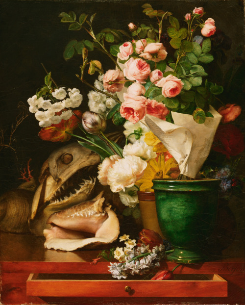 Still Life with Flowers, Shells, a Shark’s Head, and Petrifications, Antoine Berjon, 1819