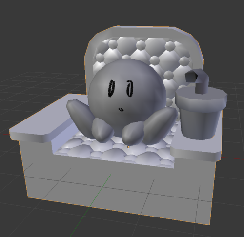 still alive! have a comfy work-in-progress kirb c:that chesterfield pattern isn’t very lowpoly