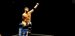 mith-gifs-wrestling:  Flip Gordon goes high-risk in Best of the Super Juniors, only to discover that Tiger Mask has dodged him.