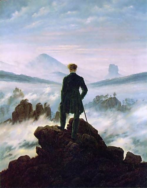 Wanderer above the Sea of Fog - by Caspar David Friedrich (1818) // Me on a rock in Massachusetts (2