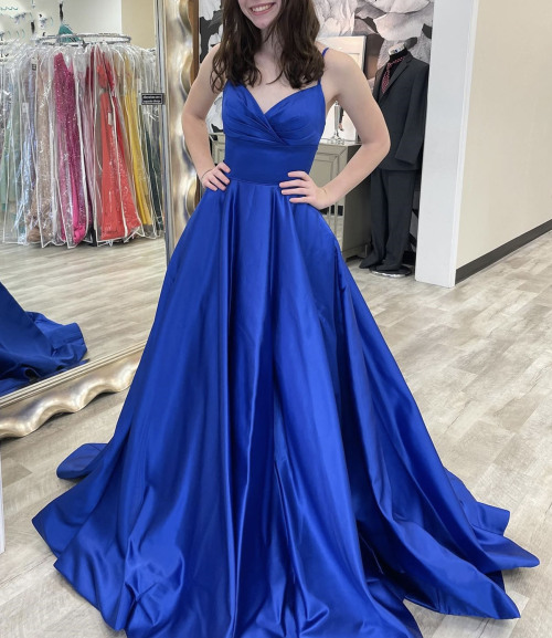 (via Home from Dreamy Dress) Blue satin long prom dress