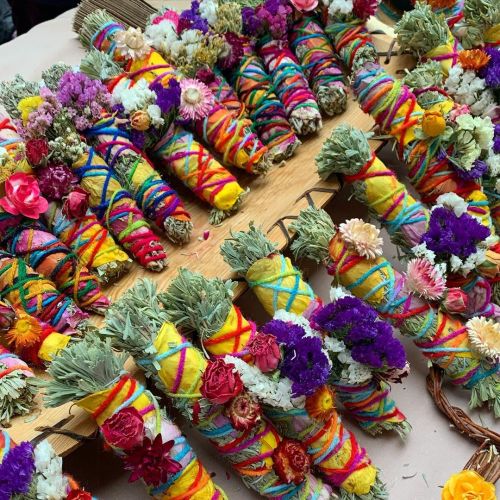 Saturday morning at the @santafefarmersmarket Colorful wrapped sage, winter vegetables and mushrooms