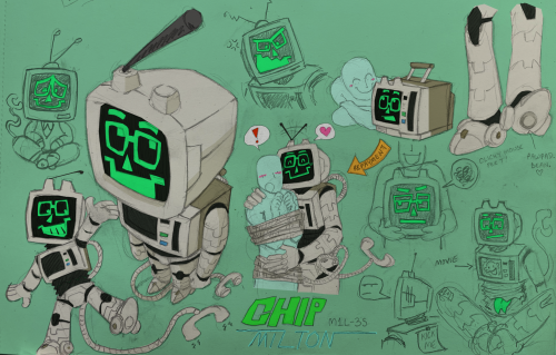 Sketch Page Of Chip! (That I Colored Digitally With A Mouse Since I Still Need A New Stylus