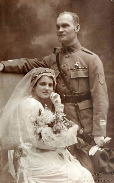 Second set of wedding photos of Czechoslovak soldiers. On the first photo is infantry corporal with 