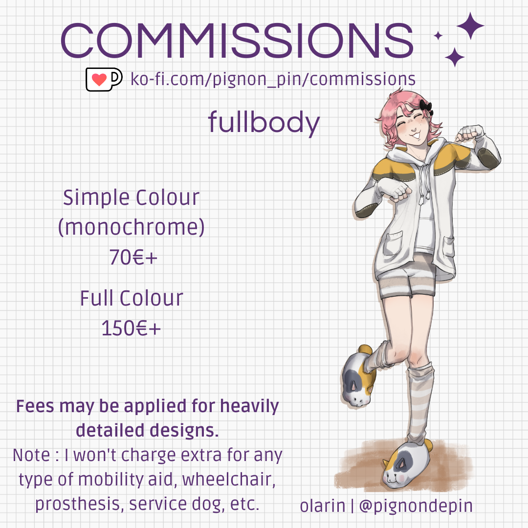 olarin's commission sheet, showing an example of a character fullbody