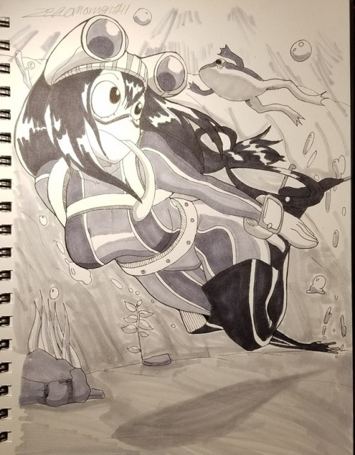 zeromomentaii: #Inktober prompt UNDERWATER.  So I copped out and drew Froppy. She’s fun t