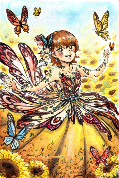 pinceauarcenciel: Entry 1 to the @precureappeng​ Dress Up contest! Itsuki in a butterfly themed dres