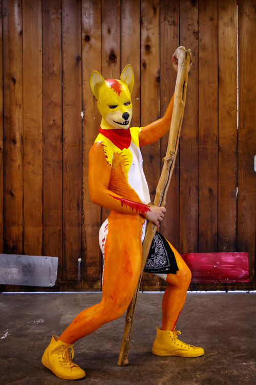 I’m having a poopy day, so here are some pictures of me as a silly, latex-painted firefox-dog thing.