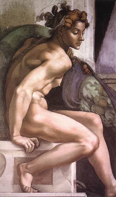 Michelangelo, Ignudi (detail from the Sistine Chapel ceiling), 1508-1512