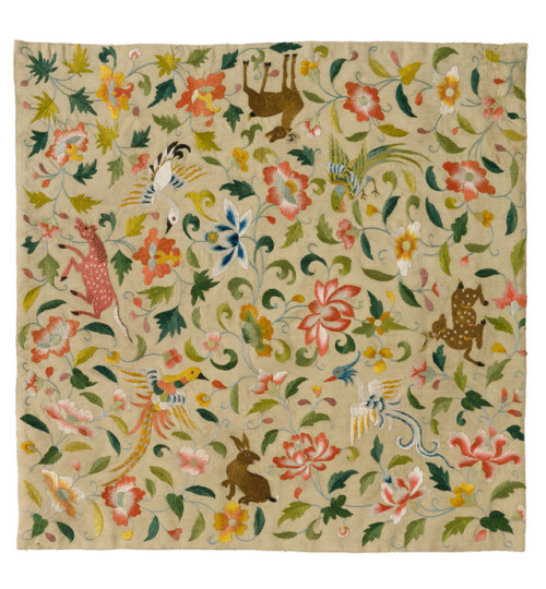 Textile with Animals, Birds, and Flowers, late 12th–14th century. Silk embroidery on plain-weave sil