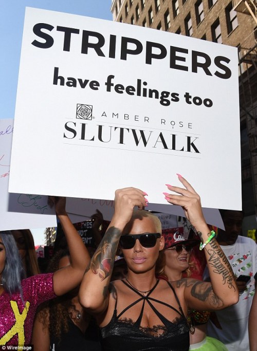 mikyyla:  life-after-adebisi3000:  thecelestialchild:  luluroomiscool:  missladylove20:  ‘No slut shaming!’ Amber Rose breaks down in tears after stripping off for female empowerment walk… as she hits back at ex Kanye West Amber Rose may have cried,