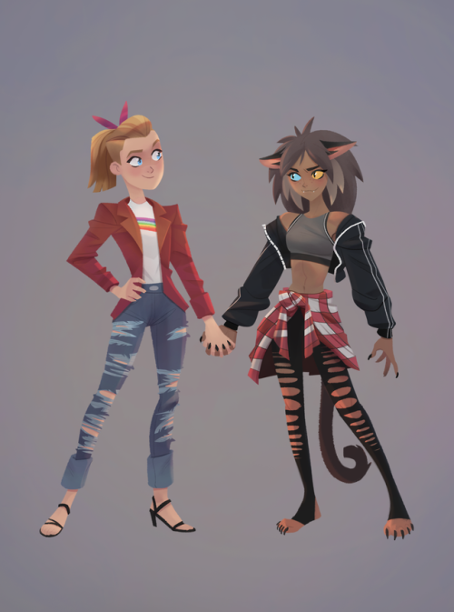 Adora and Catra in their casual streetwear style inspired by these amazing cosplays. I will upload m