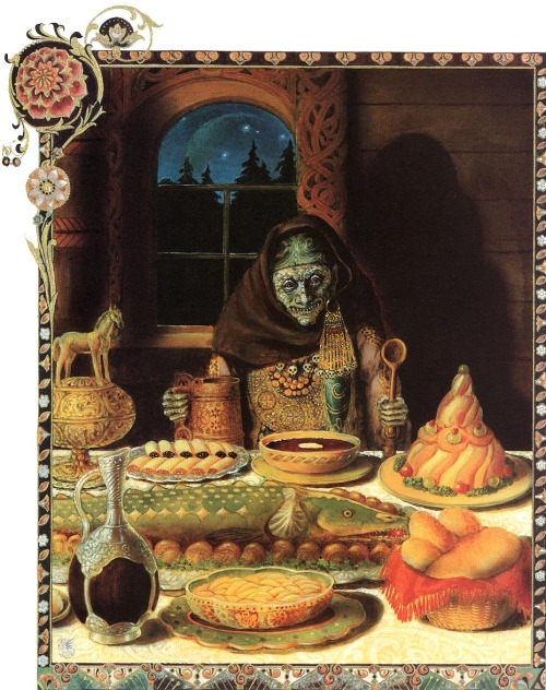 signifiersoftstudies:Baba Yaga illustration by Kinuko Yamabe Craft