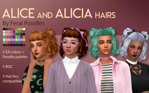 feralpoodles:Alice and Alicia Hairs - TS4 Maxis Match CC Sorry this was so late! I’ll post a l