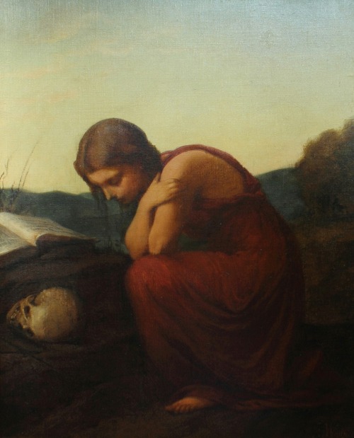 Madeleine repentante.c.1840.Oil on Canvas.43 x 36 cm.Art by Adélaïde Salles-Wagner.(1825-1890).