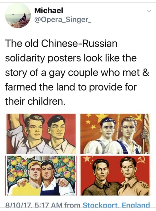 surprisebitch: langsandlit:  laughlikesomethingbroken:   ecarretsamcp: Gays are only acceptable in the form of Soviet propaganda every time i see that last picture it completely baffles me as to what ELSE it could possibly be meant asdoes anyone know