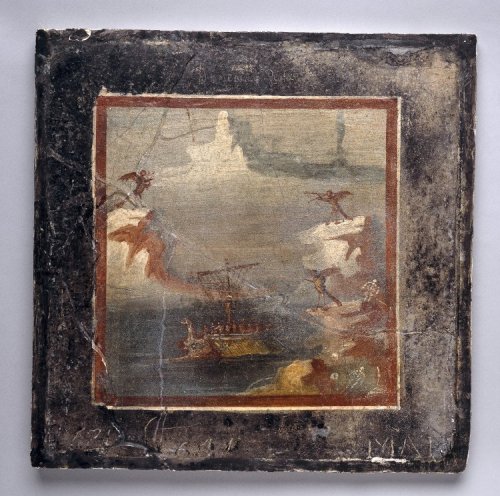 records-of-fortune:Wall-Painting. Roman. 50-75 AD.Panel from a painted wall: Ulysses resists the son