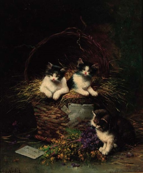 Leon Charles Huber (1858 - 1928)“Playful Kittens”