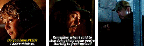 crowleyshalfbun:  Tony’s anxiety / post traumatic stress “You experience things. And then they’re over, and you still can’t explain them? Gods, aliens, other dimensions. I’m just a man in a can.” 