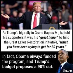 macgregor13mathers:Here’s the truth. Don’t believe a damn thing that big mouthed liar says. Trump always tries to take credit for Obama’s accomplishments and at the same time, gutting those accomplishments.