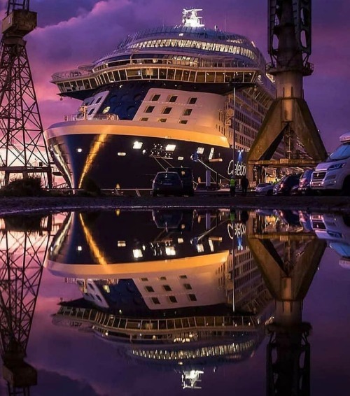 Upon further reflection….Celebrity Cruises’ brand-new cruise ship Celebrity APEX reflected in a pond