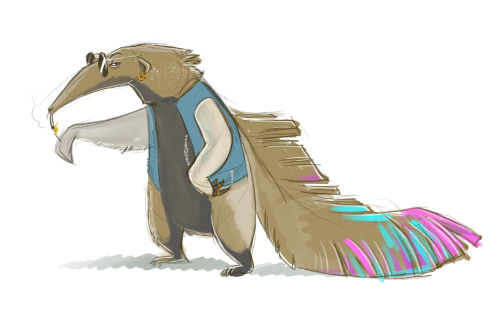 Quick workbreak doodle of a giant anteater.  Colour scares me but I must PEE INTO THE WIND