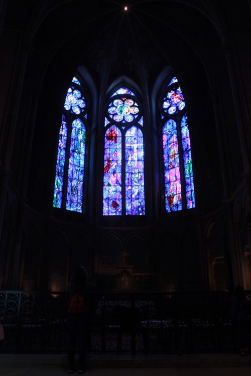 Marc Chagall’s stained glass windows in Reims Cathedral, France. © JB