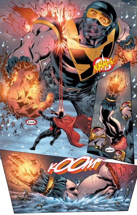 Atom vs. Superman.[from Earth 2 (2012) #21]