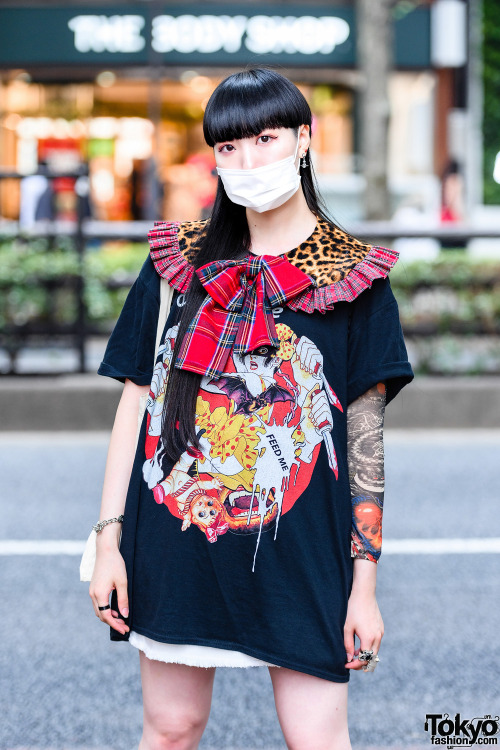 tokyo-fashion: Japanese idol Kashiko Koko on the street in Harajuku wearing a HEIHEI plaid collar ov