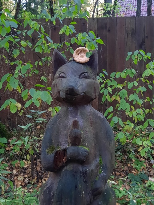 There's Something Clearly Similar To Me In This Wooden Statue There's A Leaf, And A Mushroom On My Head,