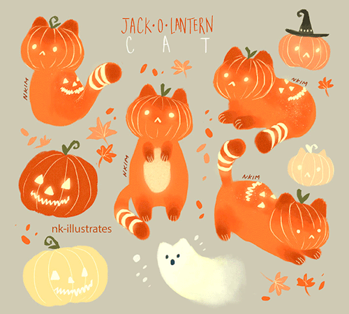 nkim-doodles: Witch Cat, Ghost Cat, and CAT-O-LANTERN!  I posted these in my other blog for Hal