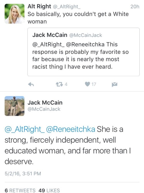 reverseracism:reverseracism:John McCain’s son, Jack McCain, responds to racists who took “offense” t