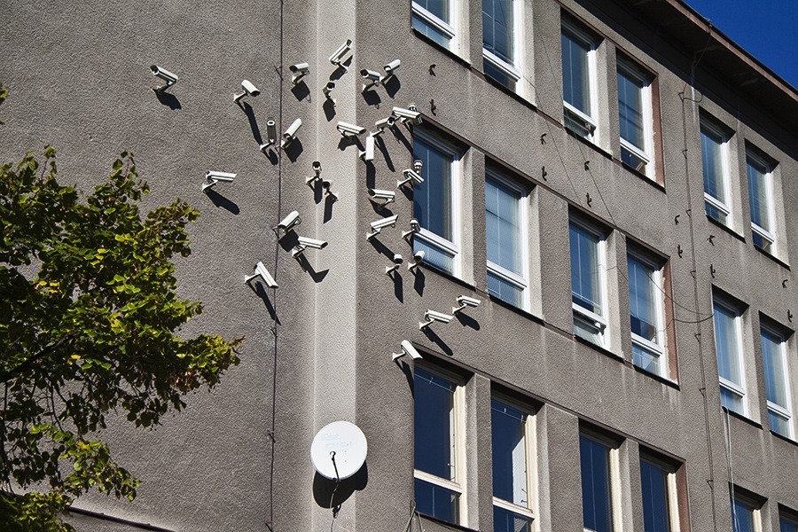 itscolossal:  Artist Installs Flocks of Surveillance Cameras and Satellite Dishes