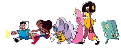 postmoderncatlady:  thatsthat24 did a challenge for someone to draw the Steven Universe Gang as Adventure Time characters for Halloween and it was literally the cutest thing I had ever heard of so I wanted to give it a shot! 