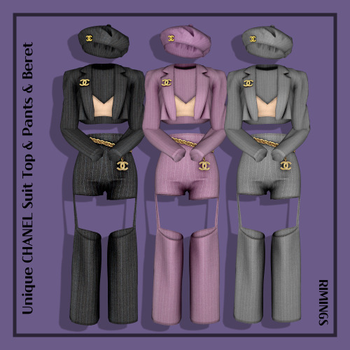  [RIMINGS] Unique CHANEL Suit Set & Beret - TOP / BOTTOM / HAT- NEW MESH- ALL LODS- NORMAL MAP /