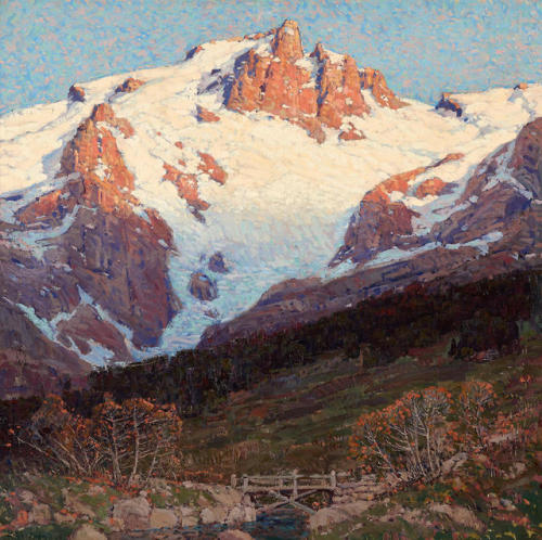 EDGAR PAYNEFootbridge below Snow Capped PeaksOil on Canvas43.5″ x 43.5″