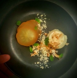 Dessertp0Rn:  [Oc] Reduced Milk Panna Cotta, Burnt Miso Butterscotch, Poached Apple,