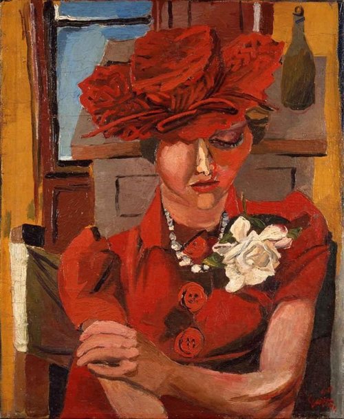 Portrait of Mimise with the red hat   -      Renato Guttuso , 1938.Italian, 1911 - 1987oil on canvas