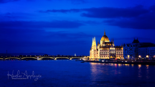 Blue Hour in Budapest.Hungarian Parliament (Országház) lit up.