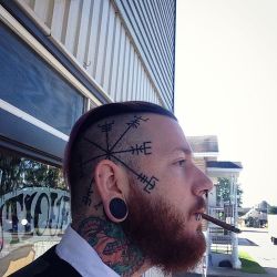 heathentattoos:  zulgatok:  Brand new #vegvisir #headtattoo done by my buddy Greg Brown in port dover.#tattoo #outline #facetattoo   ᛟ Heathen Tattoos ᛟ