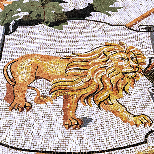 Leo Zodiac sign mosaic in Galleria Umberto, Naples, Italy.