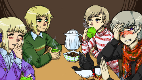 sursild:momiji-no-monogatari said: doodle idea: EFTA meeting = quiet coffee time for Norway, Switzer